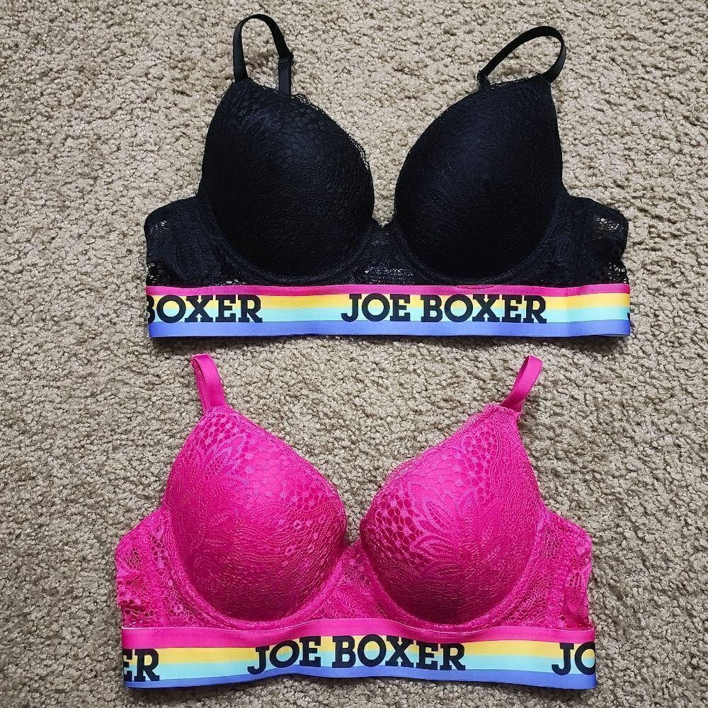 Joe Boxer Women's Black and Pink Lace Push-up Bra Set -J